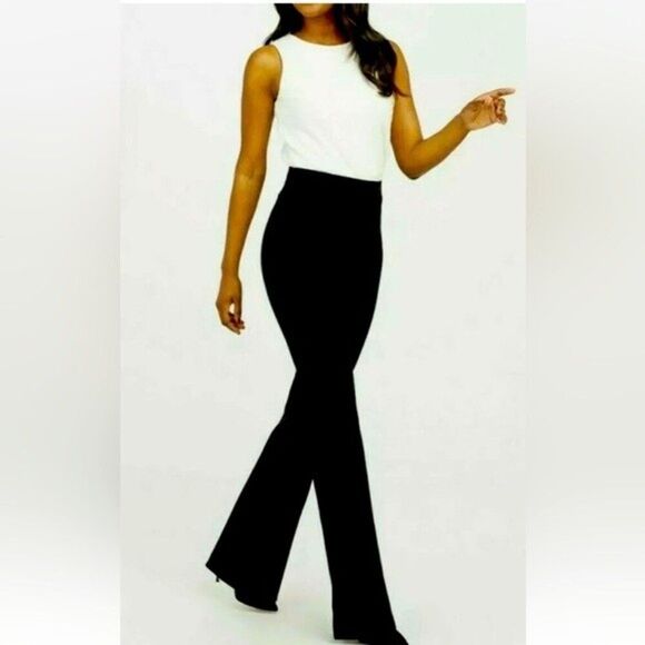 Spanx Pants Women Black Pull On Hi Rise Flare Ponte Stretchy Sz L #20252R NWOT